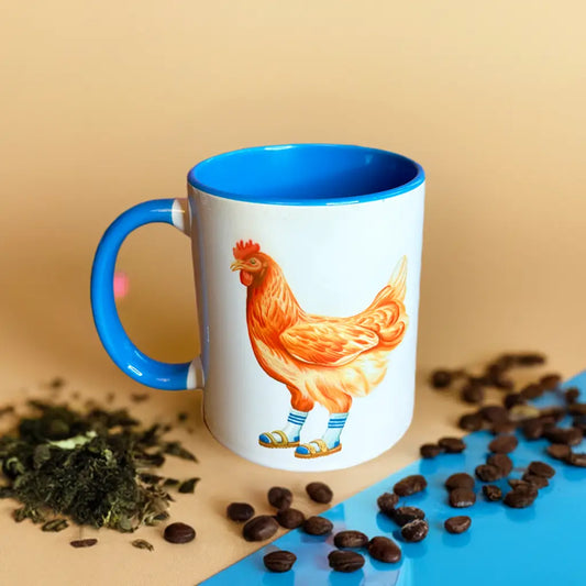 Hen Wearing Sandals & Socks Mug