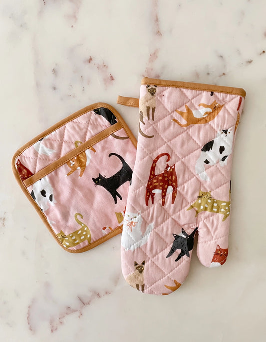 Cats Oven Mitt & Pot Holder Set